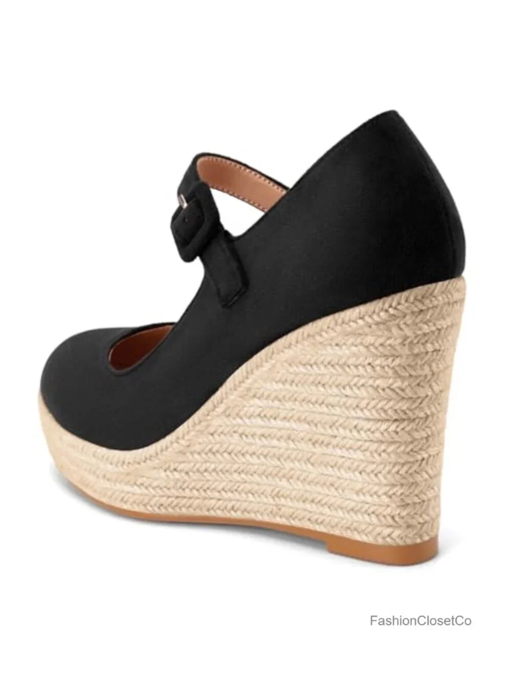Wedge Heel Platform Espadrille Mary Jane Pumps with Buckle Strap